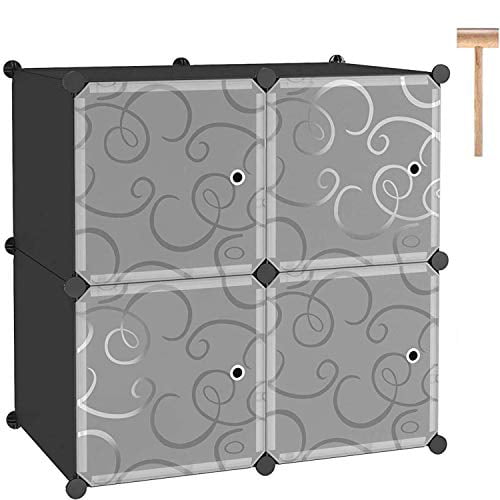 4-Tier Storage Shelf 12 Cube Organizer Unit Display Bookcase Walnut W/6 Doors 